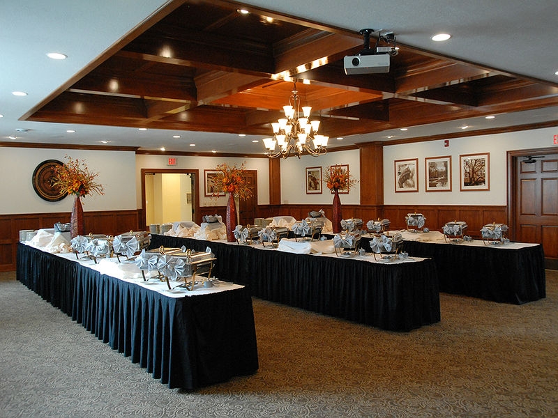 Large, historic room (Dahm Heritage Room) with catering tables